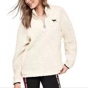 Victoria’s Secret PINK 1/4 Zip Sherpa Fuzzy Pullover Teddy Jacket Shirt Coat E15